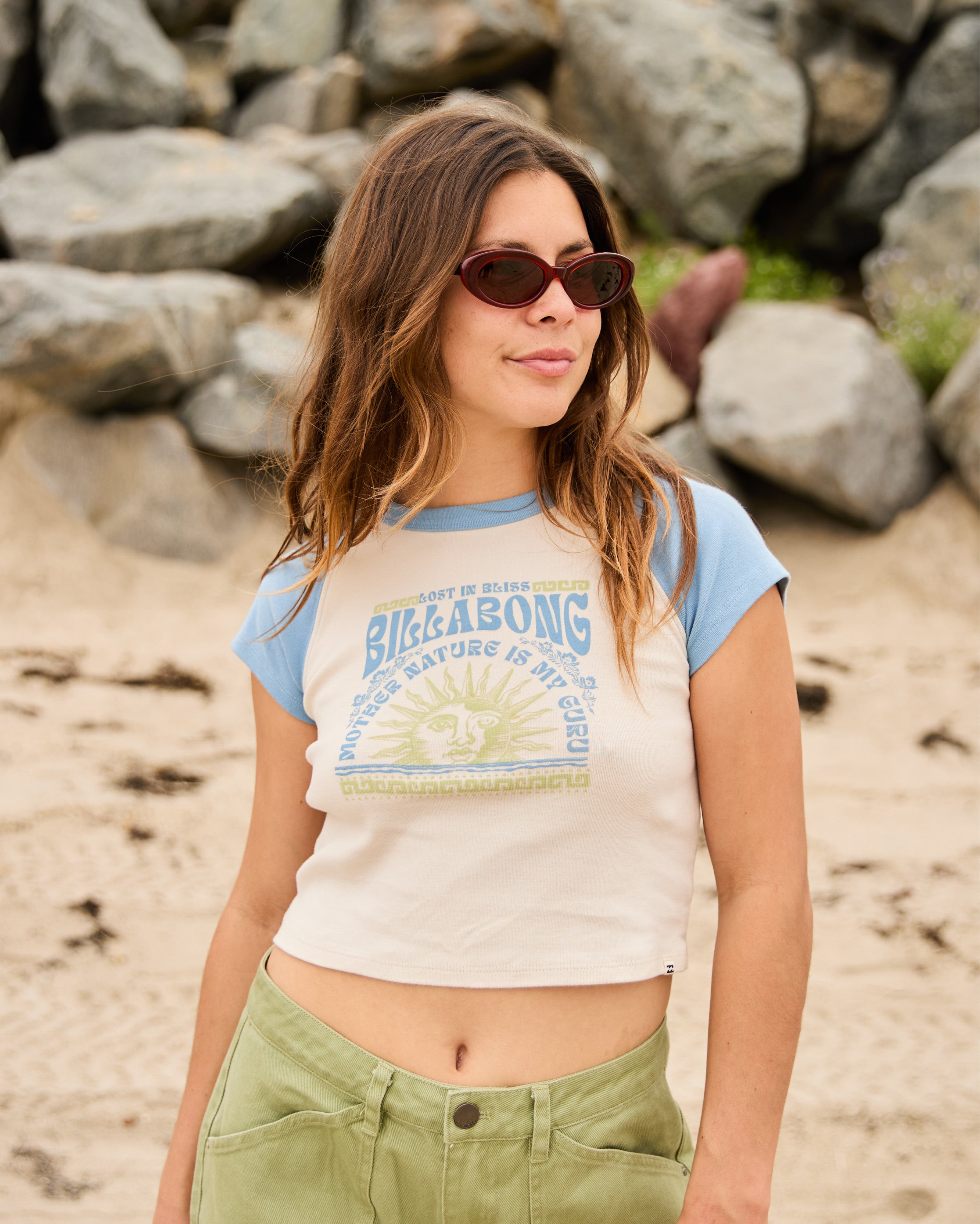 Blissed Cropped Raglan T-Shirt - Blue Shadow