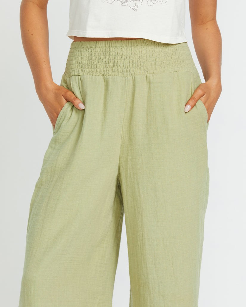 New Waves Gauze Elastic Waist Pants - Avocado