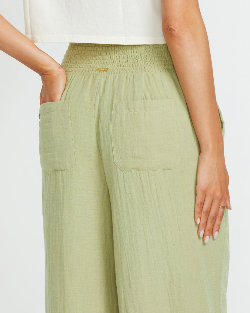 New Waves Gauze Elastic Waist Pants - Avocado