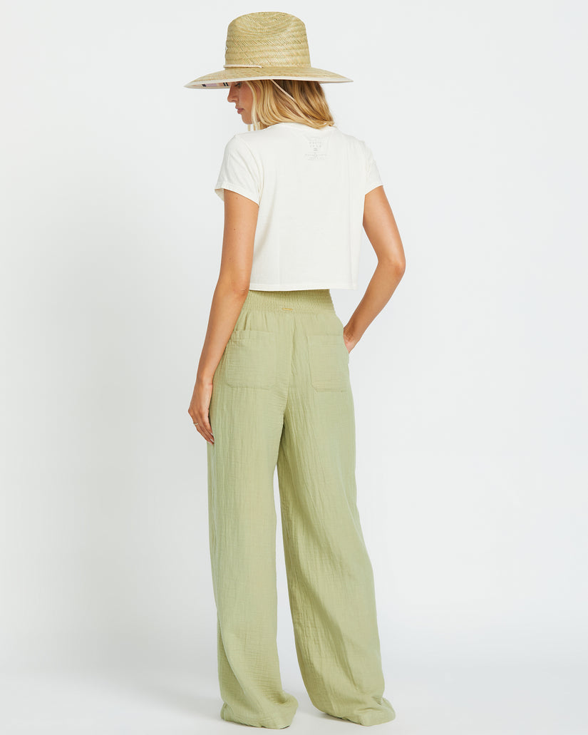 New Waves Gauze Elastic Waist Pants - Avocado