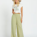 New Waves Gauze Elastic Waist Pants - Avocado