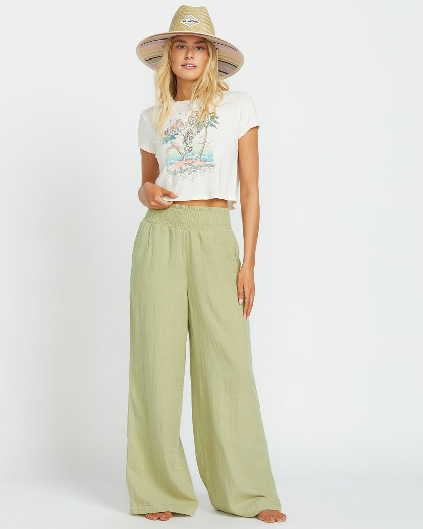 New Waves Gauze Elastic Waist Pants - Avocado