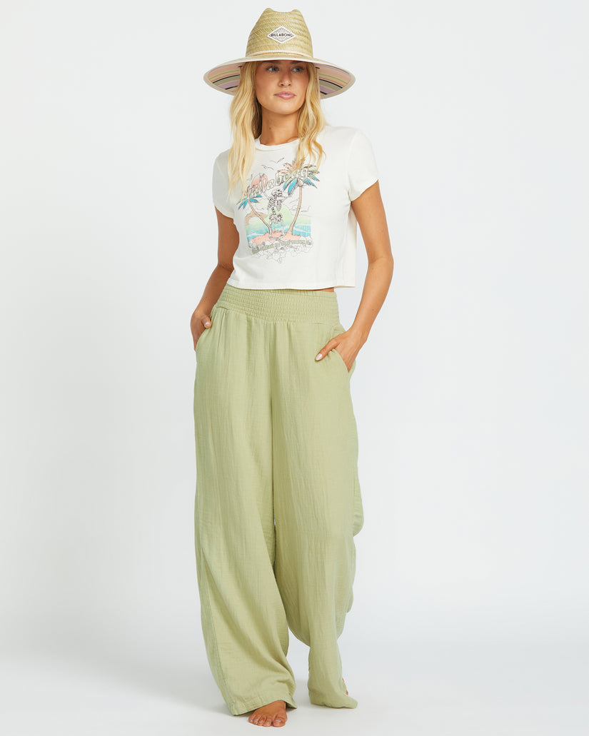 New Waves Gauze Elastic Waist Pants - Avocado