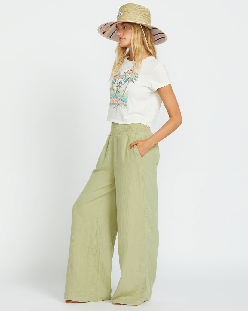 New Waves Gauze Elastic Waist Pants - Avocado