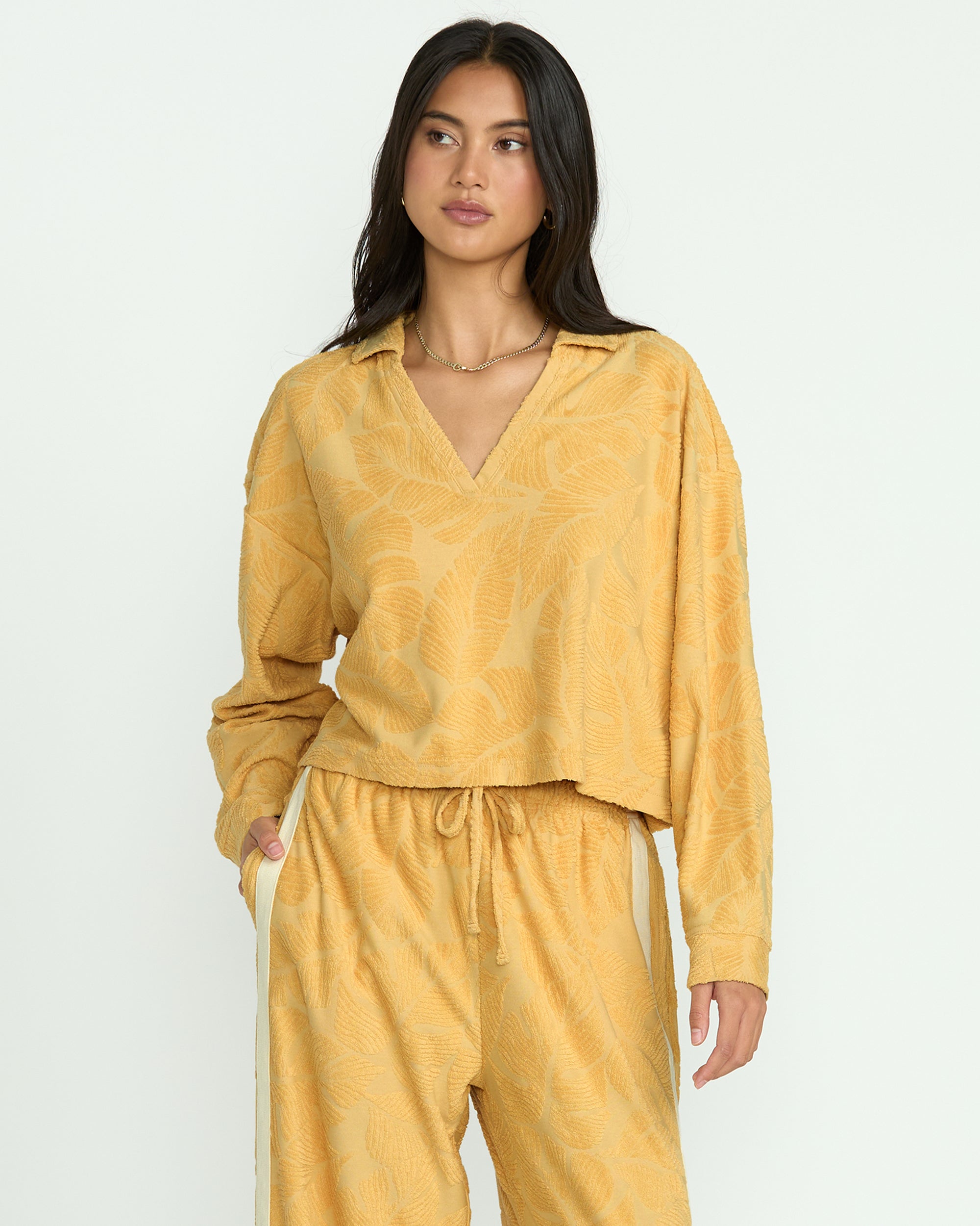 Sun Palm Terry Pullover Sweatshirt - Gold Coast