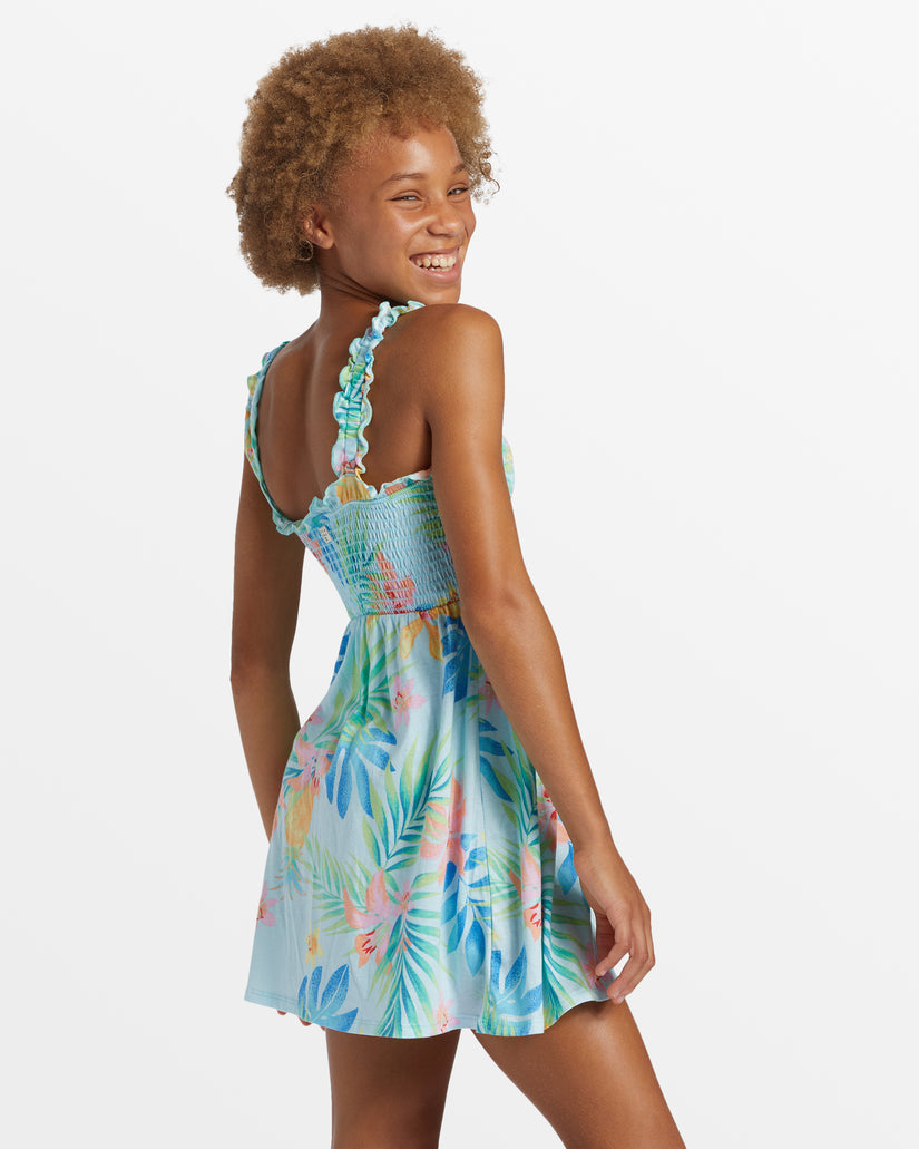 Girls Pineapple Party Strappy Mini Dress - Blue Glow