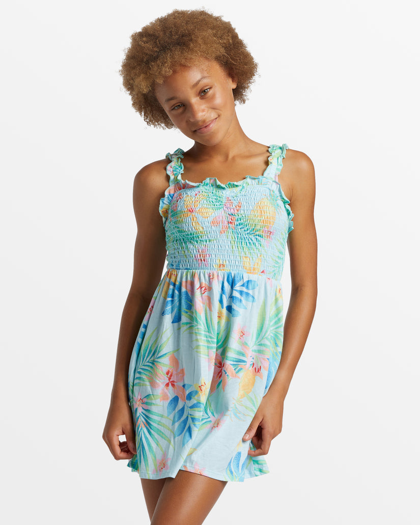 Girls Pineapple Party Strappy Mini Dress - Blue Glow