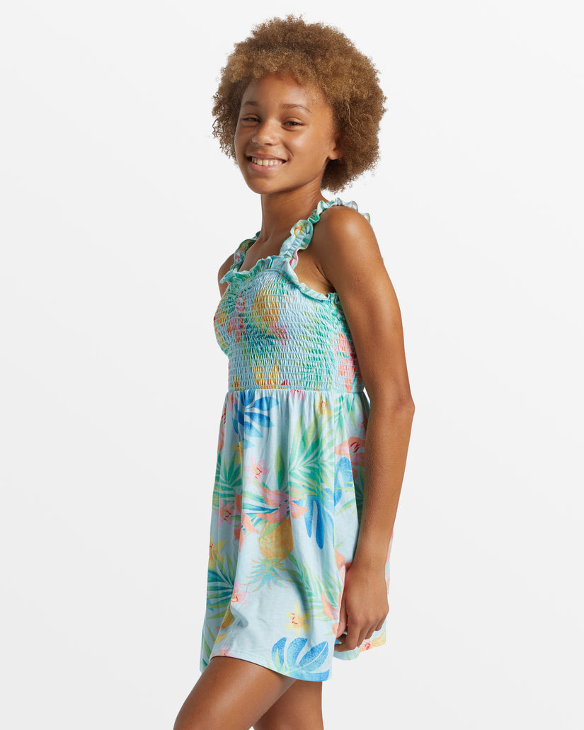 Girls Pineapple Party Strappy Mini Dress - Blue Glow