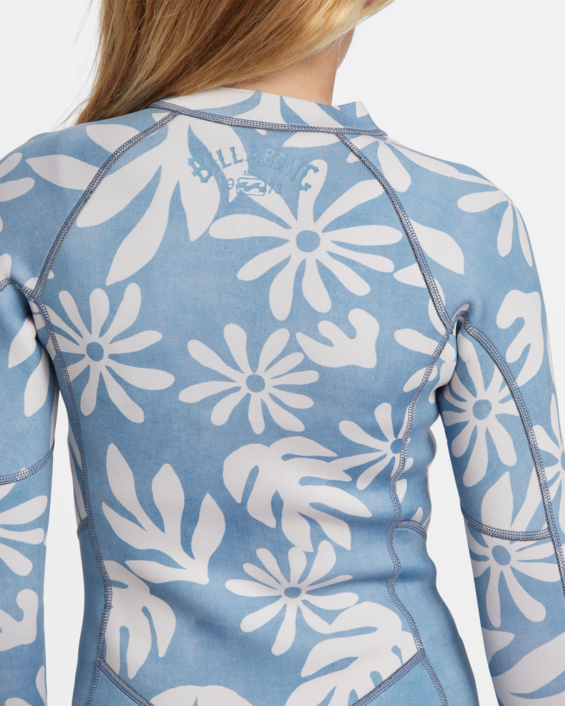 Girls 8-14 2/2mm Salty Dayz Natural Upcycler Front Zip Long Sleeve Springsuit - Blue Shadow