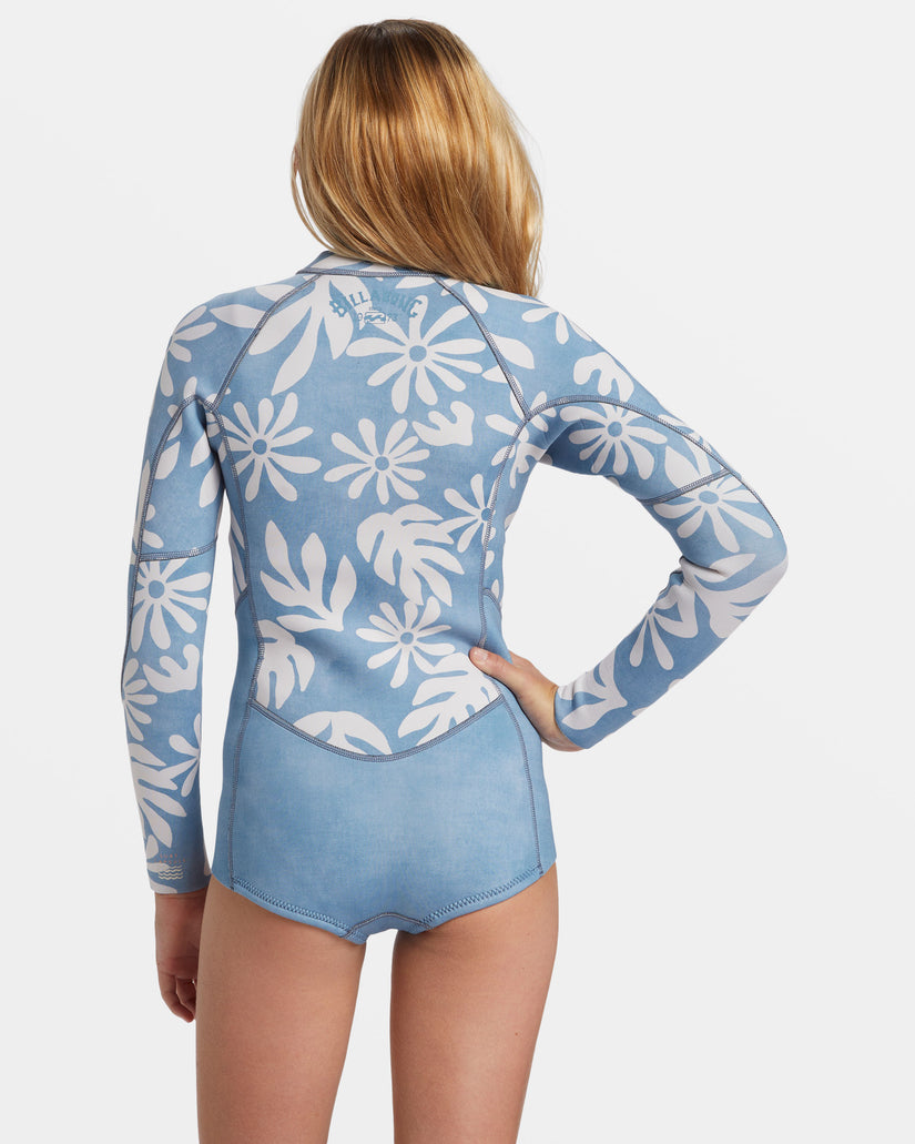 Girls 8-14 2/2mm Salty Dayz Natural Upcycler Front Zip Long Sleeve Springsuit - Blue Shadow