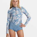 Girls 8-14 2/2mm Salty Dayz Natural Upcycler Front Zip Long Sleeve Springsuit - Blue Shadow