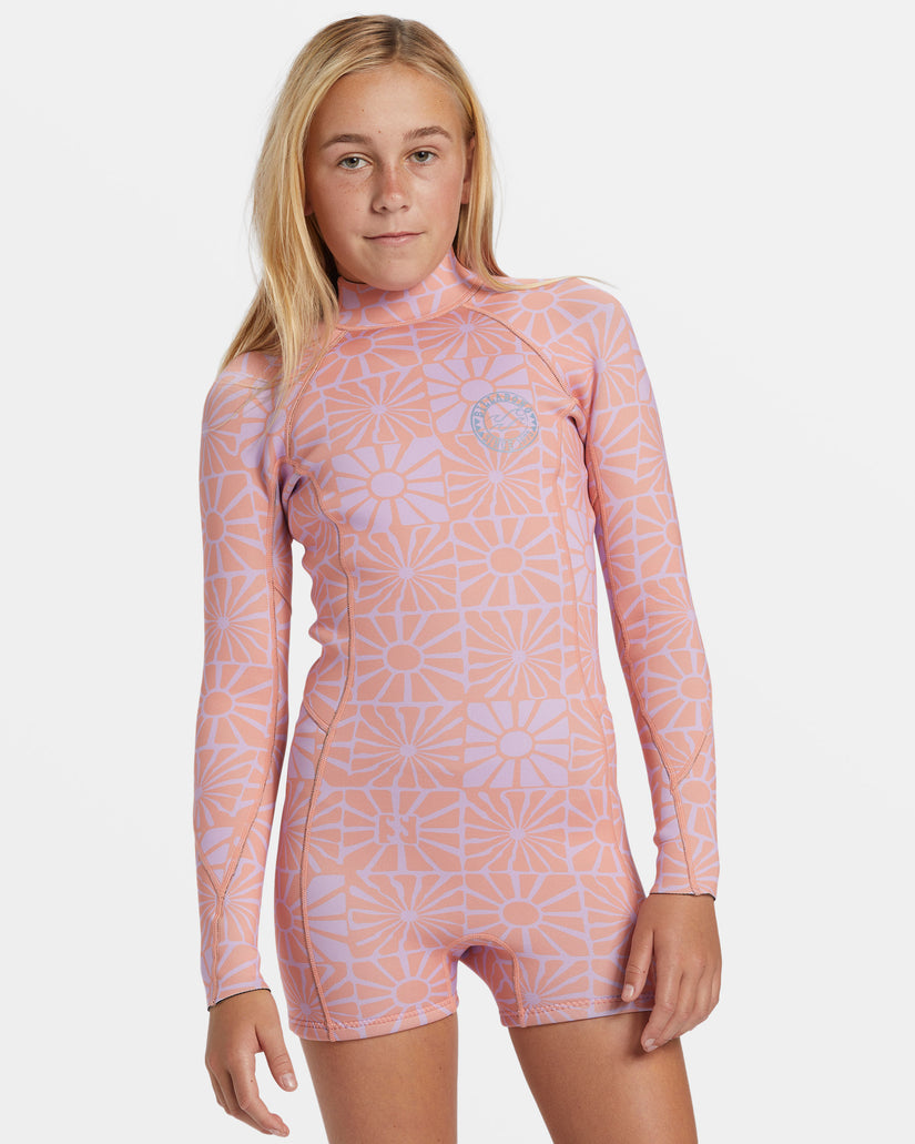 Girls 6-16 2/2mm Spring Fever Natural Upcycler Back Zip Long Sleeve Springsuit - Peach Paradise