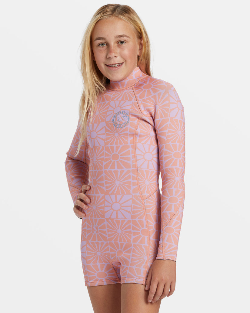 Girls 6-16 2/2mm Spring Fever Natural Upcycler Back Zip Long Sleeve Springsuit - Peach Paradise