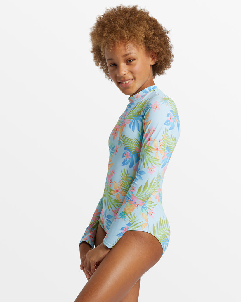 Girls In Da Jungle Long Sleeve Swimsuit - Blue Glow