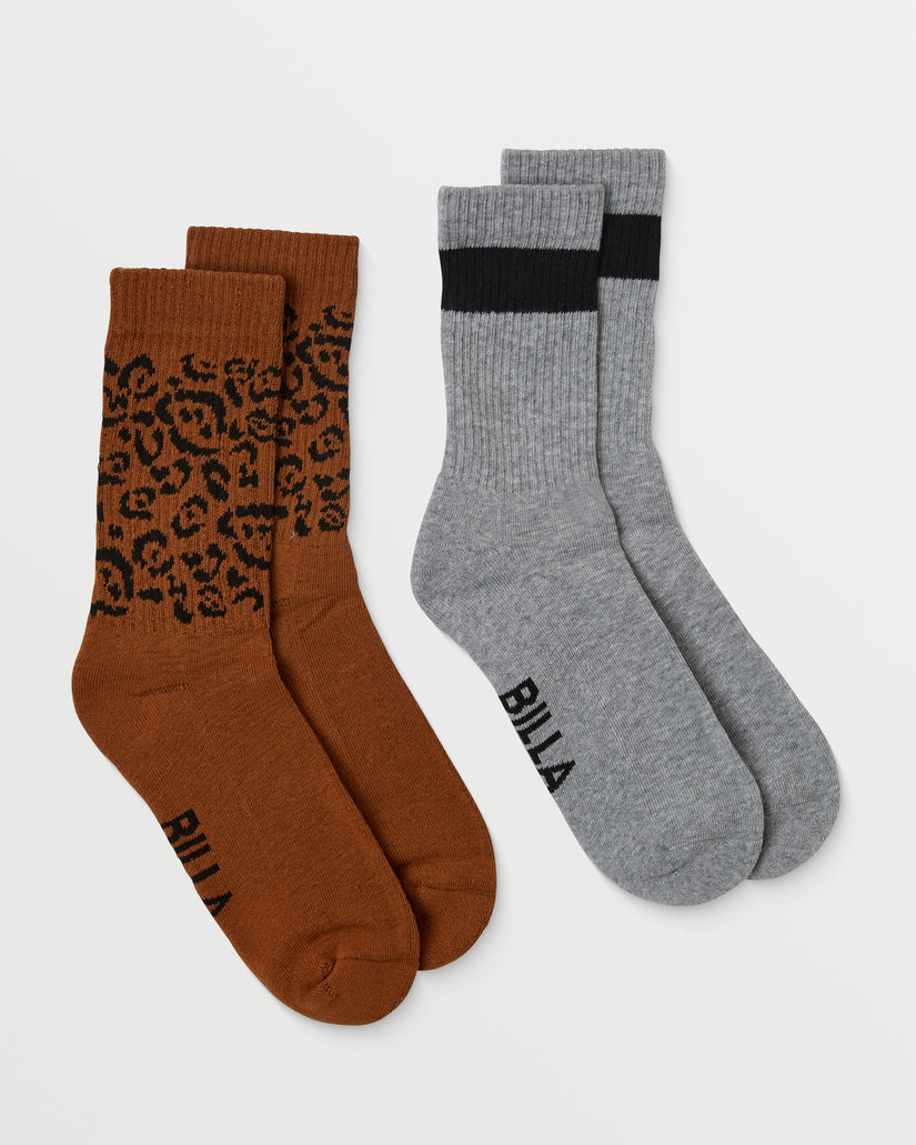 Hidden Shore 2 Pack Crew Socks - Brown