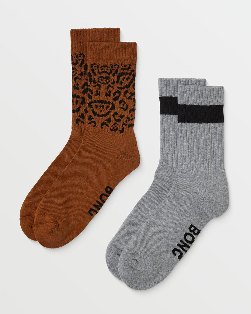 Hidden Shore 2 Pack Crew Socks - Brown