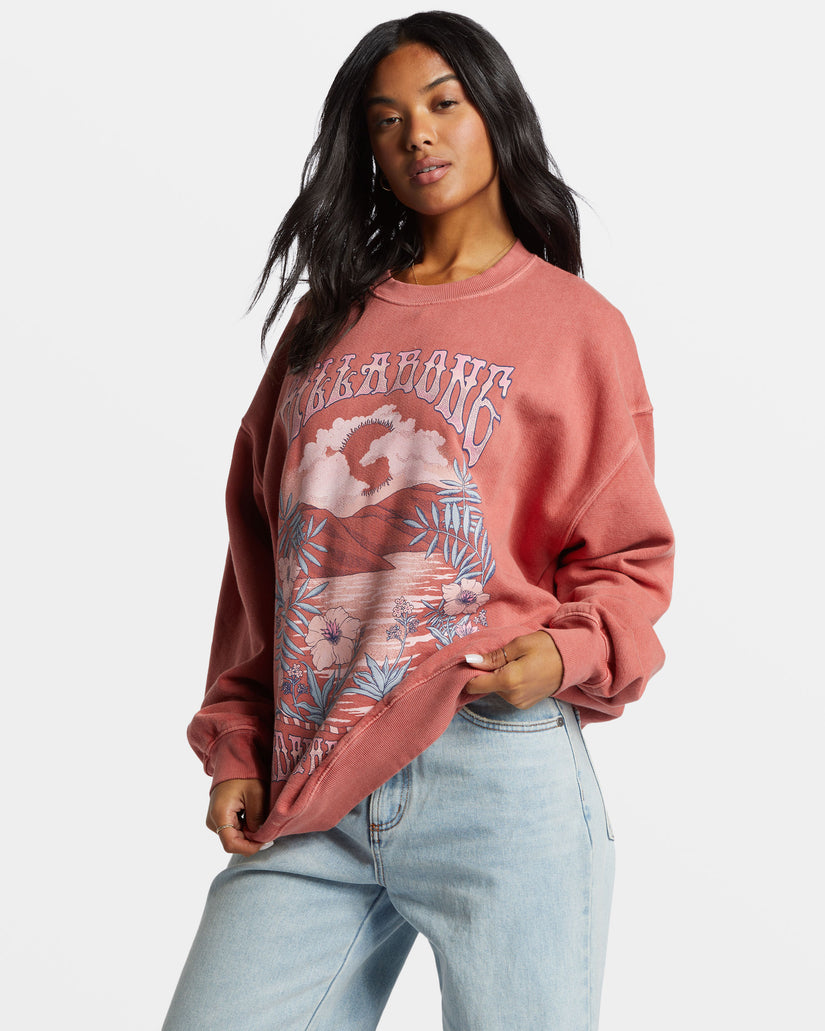 Ride In Oversized Crewneck Sweatshirt - Red Clay