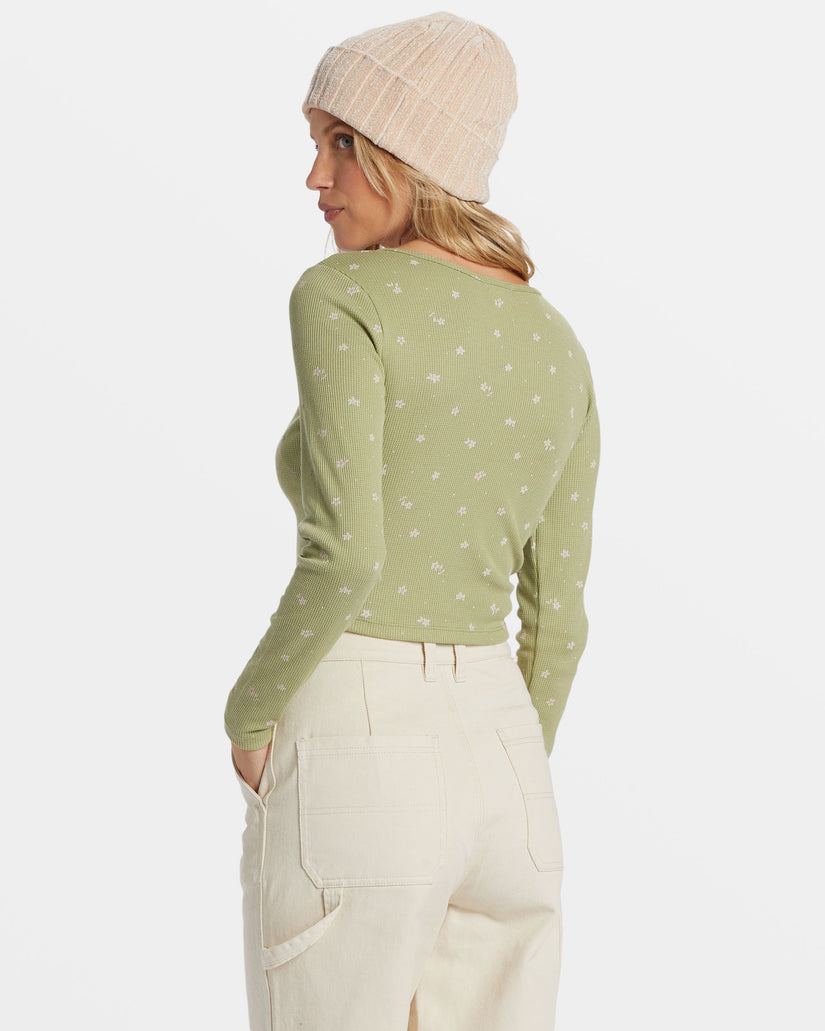 Reese Thermal Long-Sleeve Cropped Top - Avocado