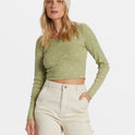 Reese Thermal Long-Sleeve Cropped Top - Avocado