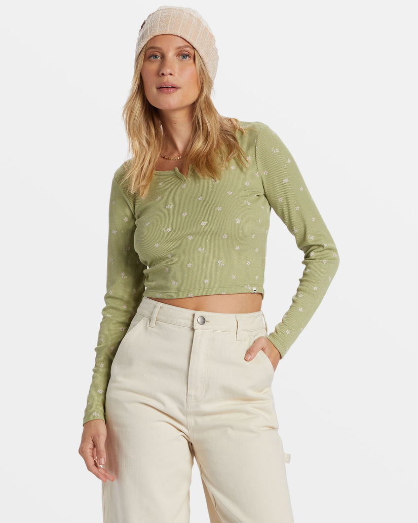 Reese Thermal Long-Sleeve Cropped Top - Avocado