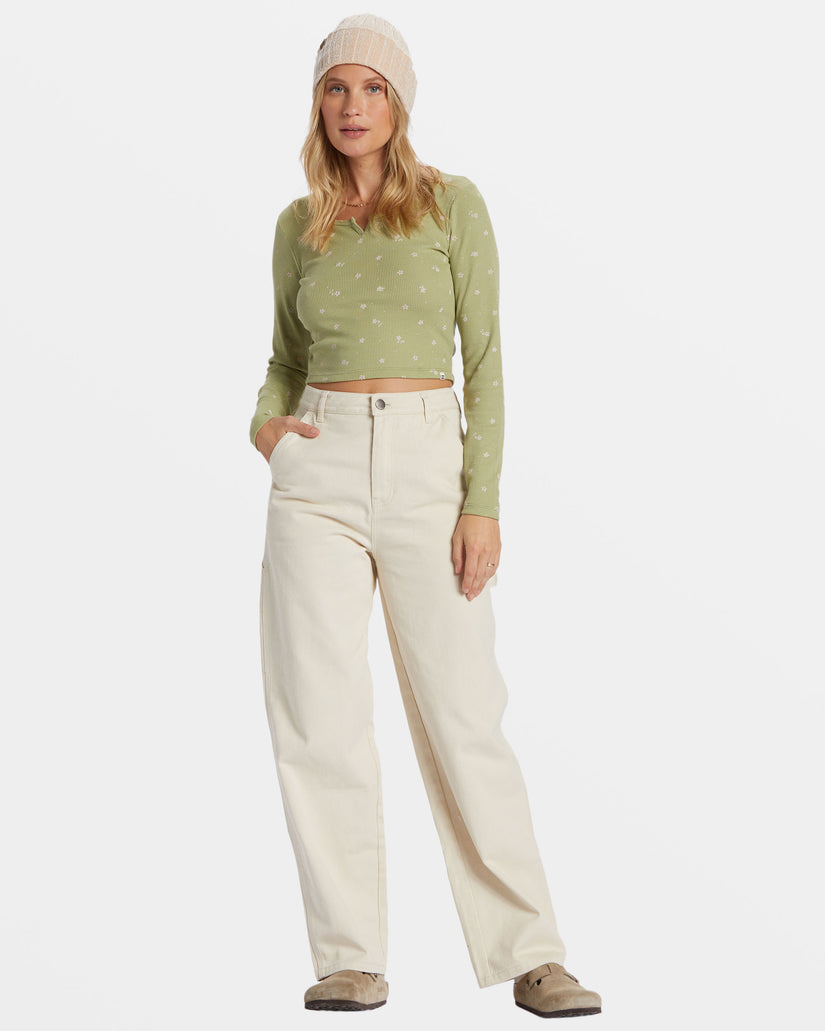 Reese Thermal Long-Sleeve Cropped Top - Avocado