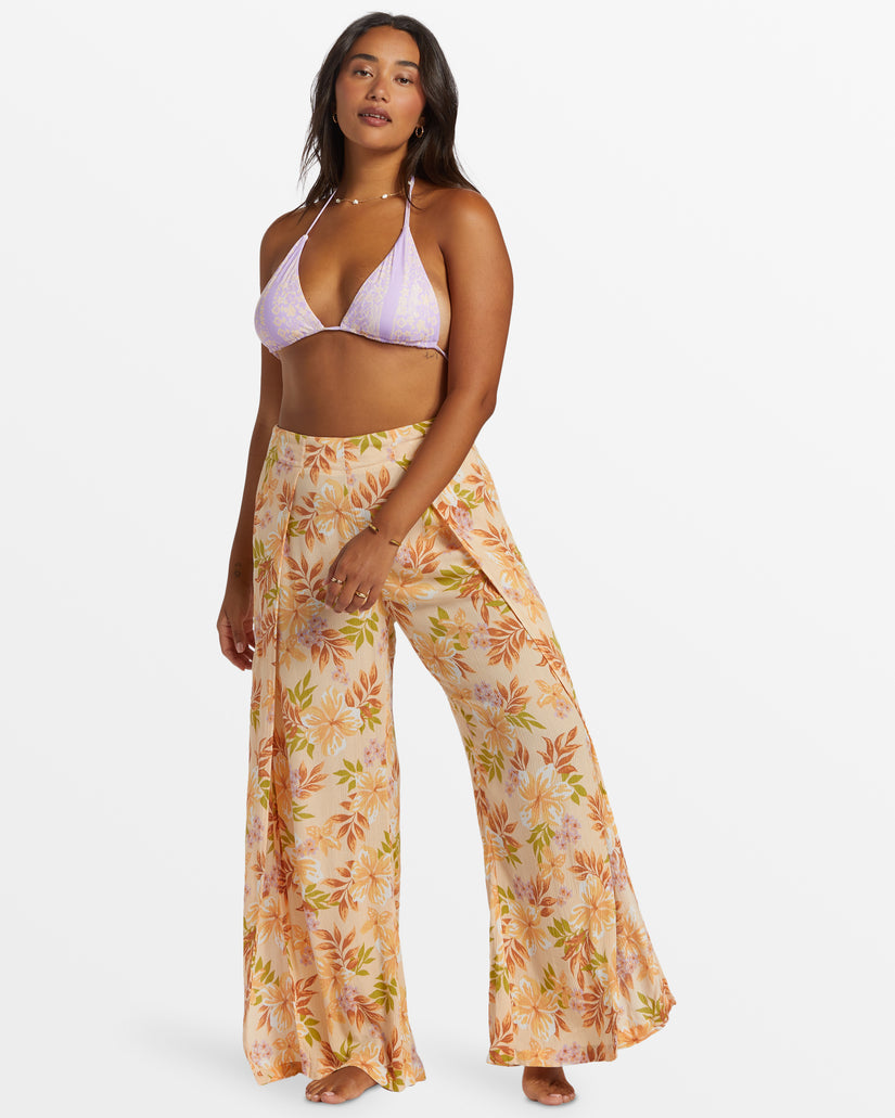 Split Spirit Floral Pants - Peach Whip