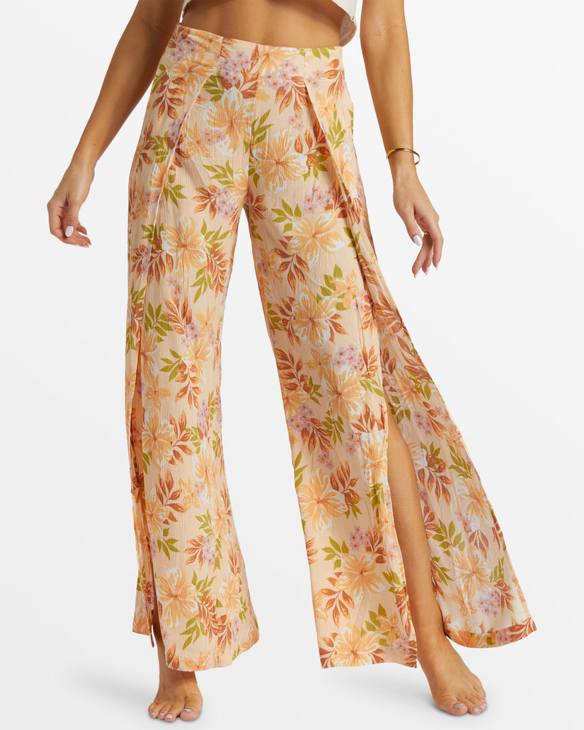 Split Spirit Floral Pants - Peach Whip