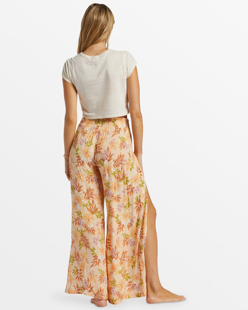 Split Spirit Floral Pants - Peach Whip