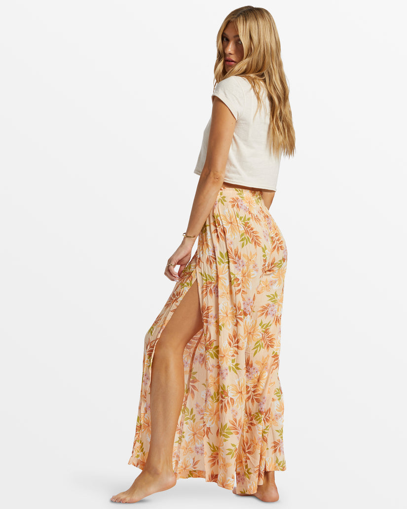 Split Spirit Floral Pants - Peach Whip