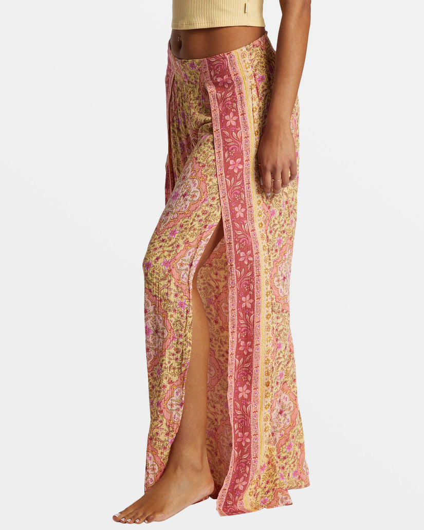 Split Spirit Floral Pants - Pale Yellow