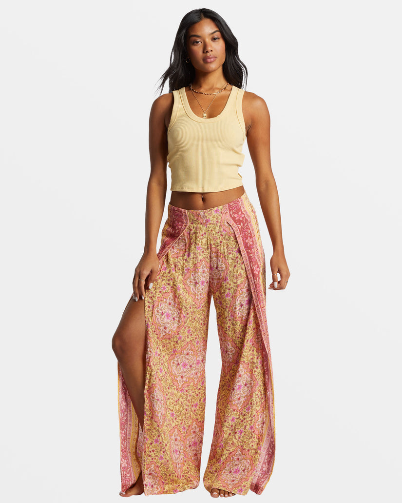 Split Spirit Floral Pants - Pale Yellow