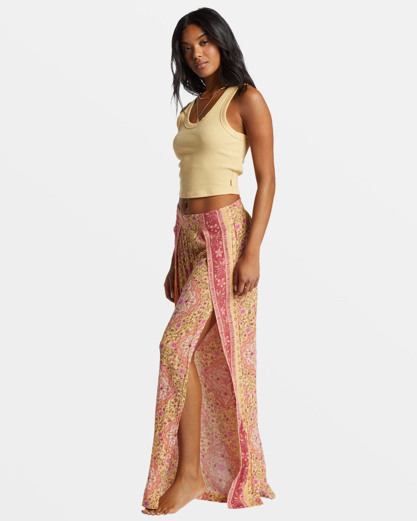 Split Spirit Floral Pants - Pale Yellow