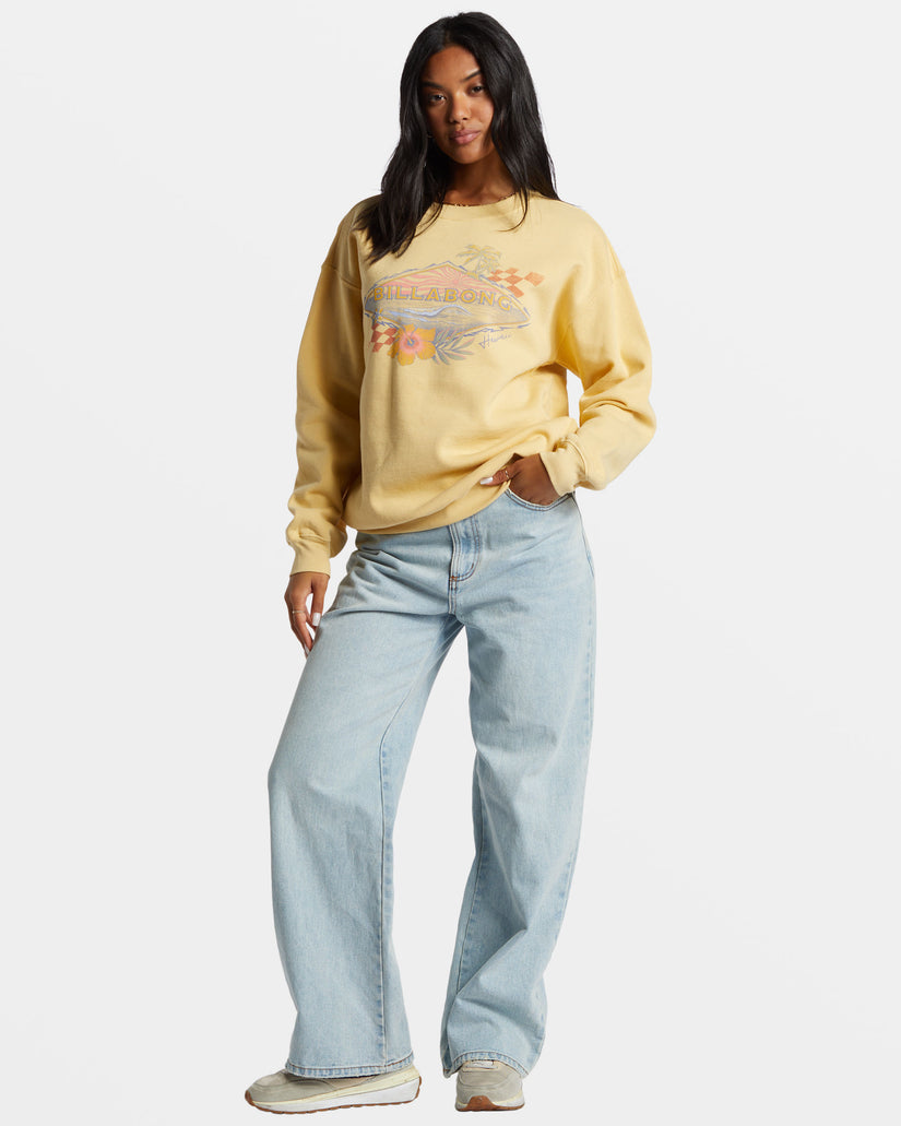 Surfing Together Crewneck Sweatshirt - Pale Yellow