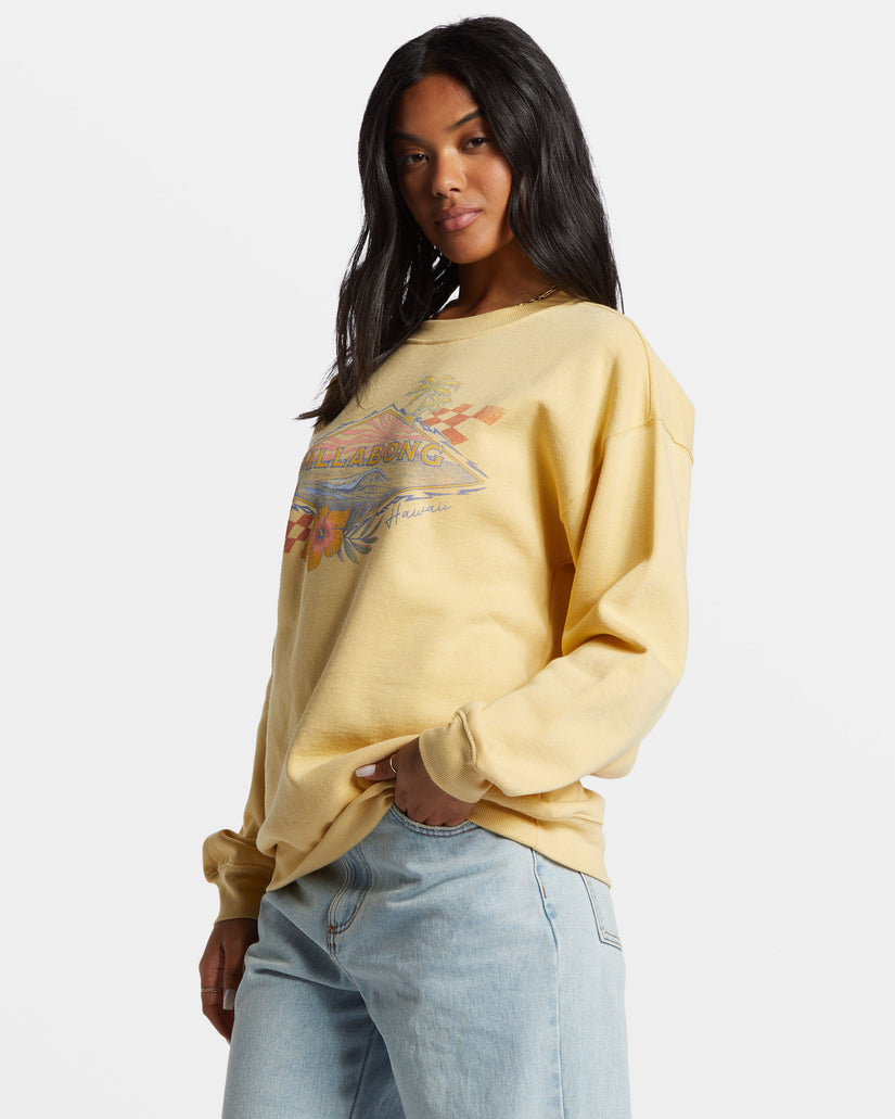 Surfing Together Crewneck Sweatshirt - Pale Yellow