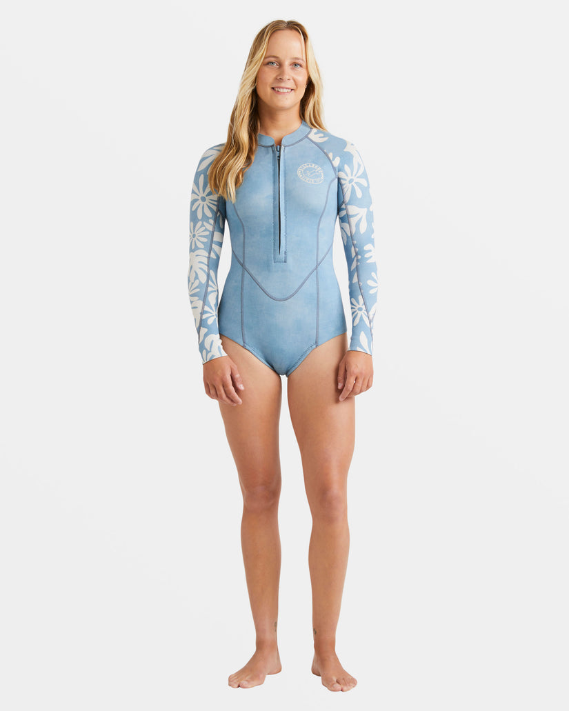 2/2mm Salty Dayz Natural Upcycler Front Zip Long Sleeve Springsuit - Blue Shadow