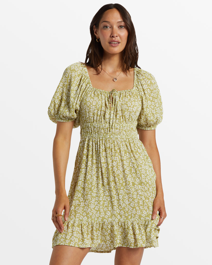 Cabana Puff Sleeve Mini Dress - Moss Joy