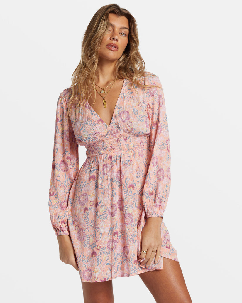 In Ur Dreams Long-Sleeve Mini Dress - Peach Paradise