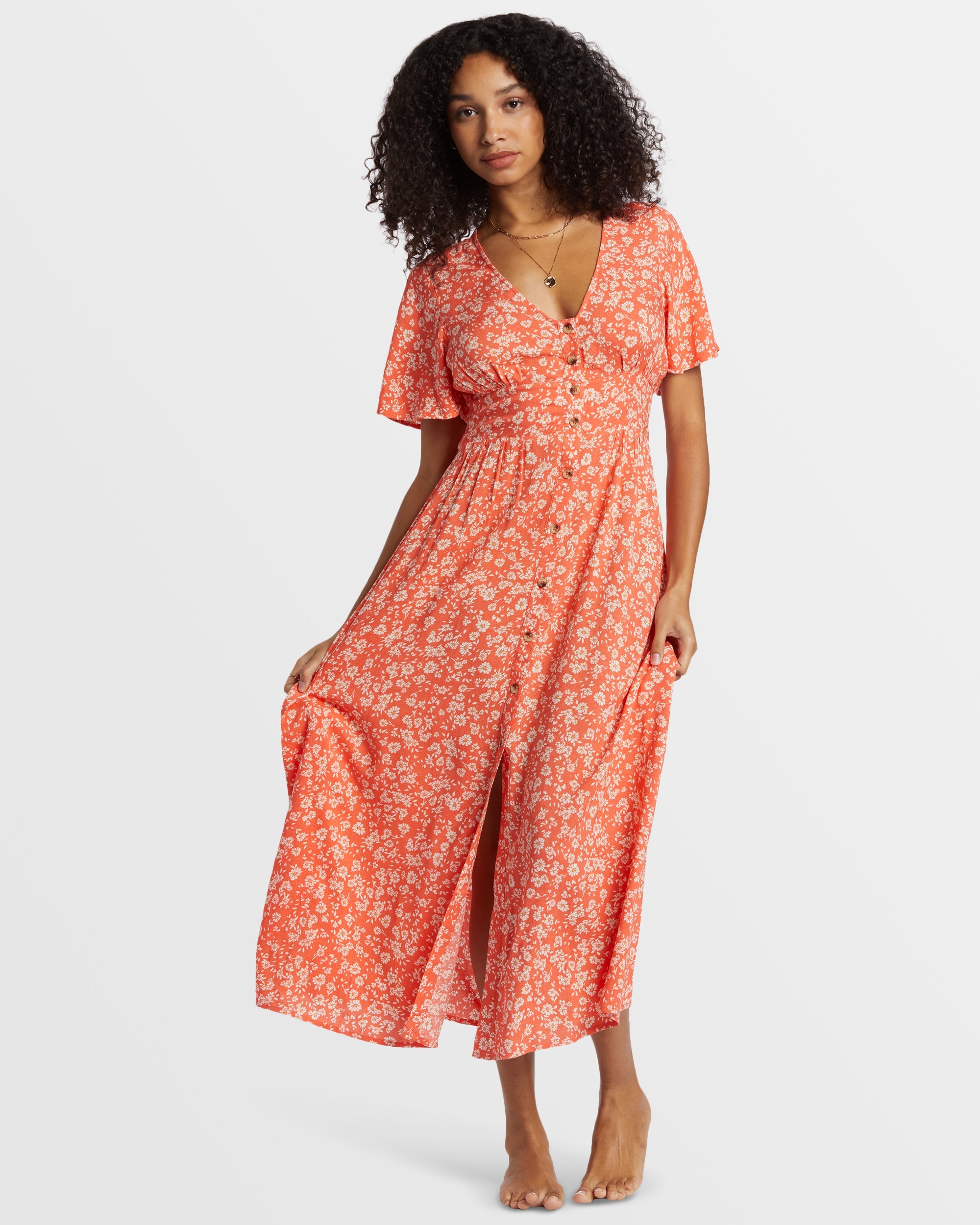 Billabong Floral Dreamer Print Maxi Dress Papaya