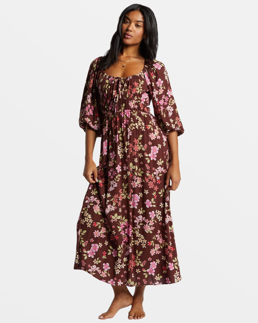 Rosey Skies Midi Dress - Choc Chip