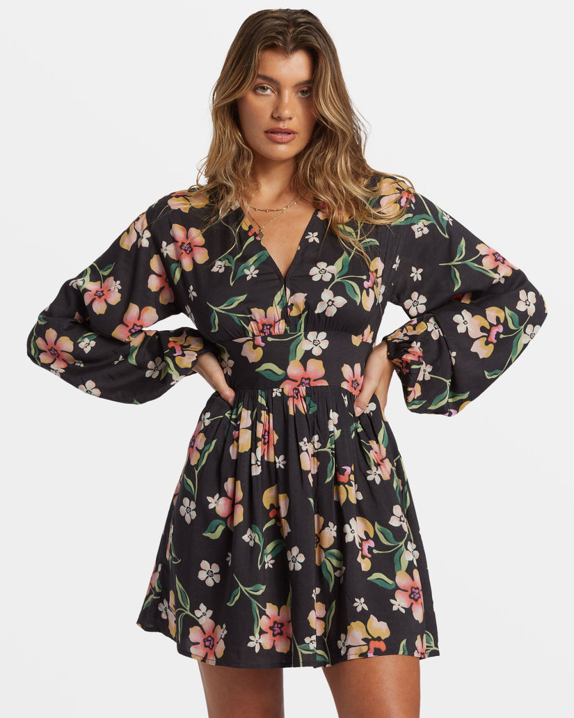 Night Bloom Mini Dress - Black Sands