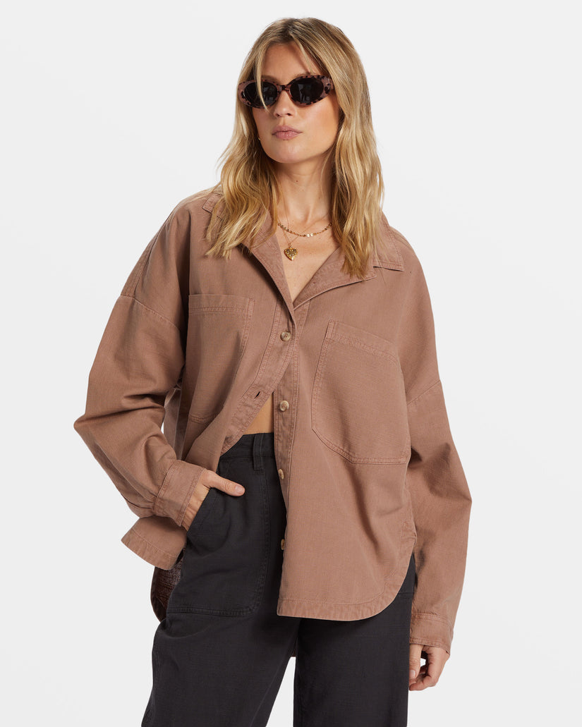 Stoked On You Oversized Long Sleeve Shirt - Sweet Earth