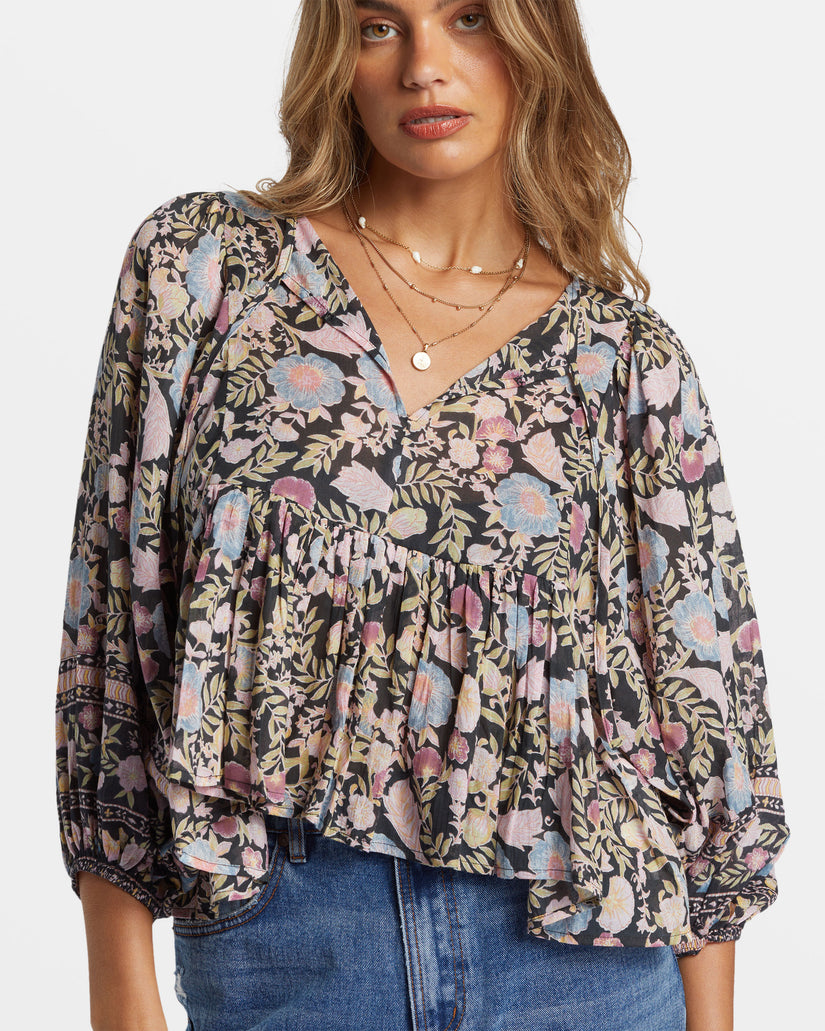 Adore You Blouson Sleeve Shirt - Black Sands