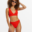 Good Vibes Remi Plunge Bikini Top - Sunset Red