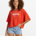 Hot Fun Cropped Oversized T-Shirt - Sunset Red