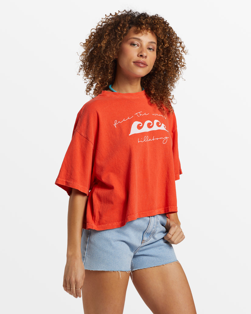 Hot Fun Cropped Oversized T-Shirt - Sunset Red