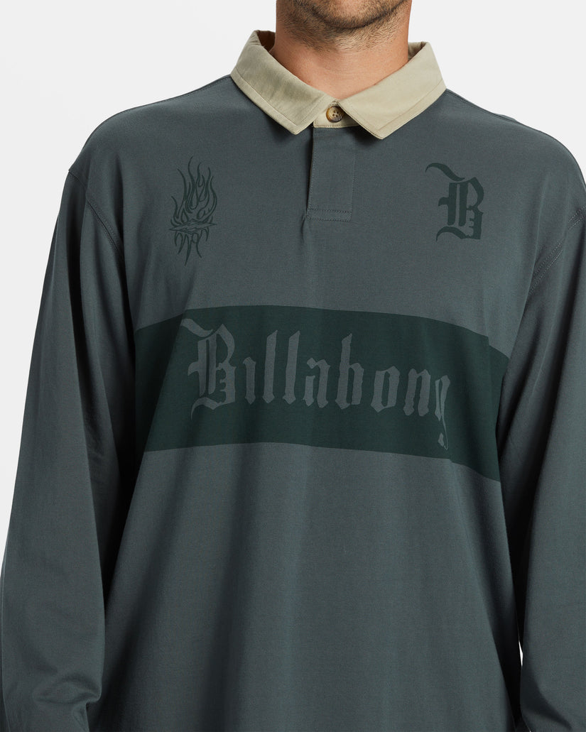 Immortal Rugby Long Sleeve Polo T-shirt - Slate Green