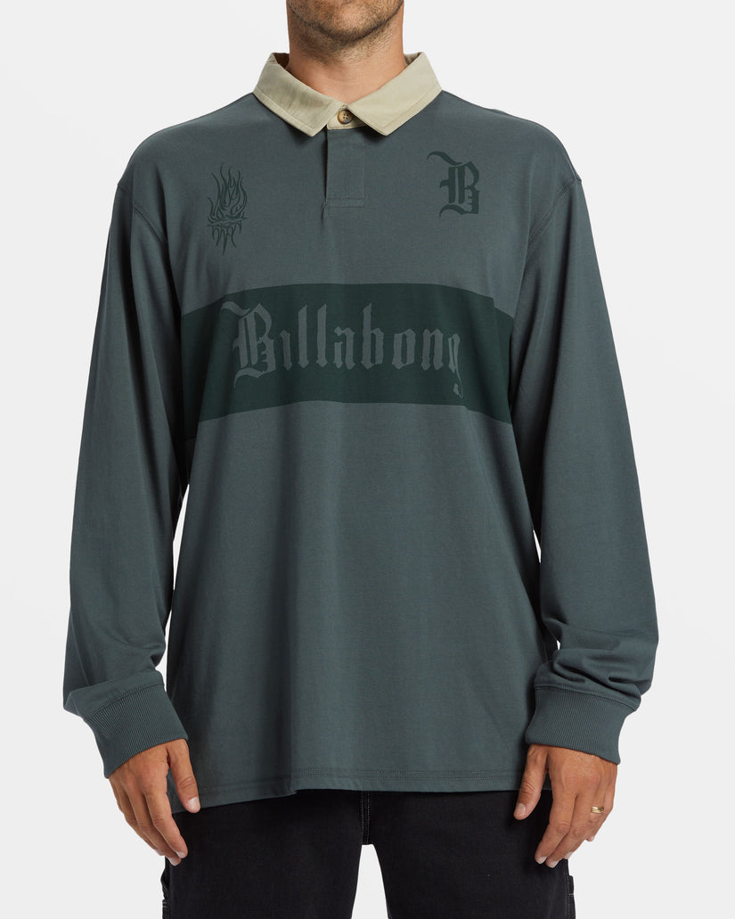 Immortal Rugby Long Sleeve Polo T-shirt - Slate Green