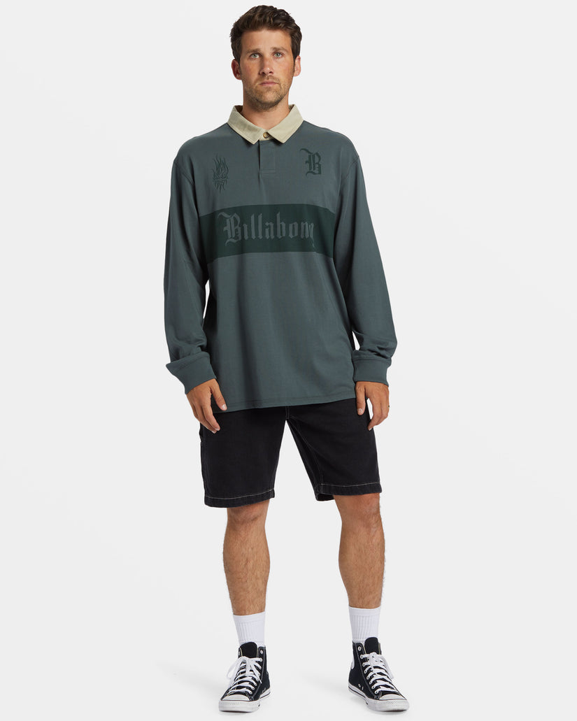 Immortal Rugby Long Sleeve Polo T-shirt - Slate Green