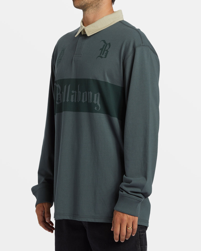 Immortal Rugby Long Sleeve Polo T-shirt - Slate Green