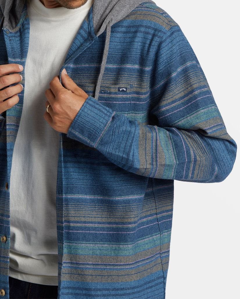 Baja Hooded Long Sleeve Flannel Shirt - Dusty Navy